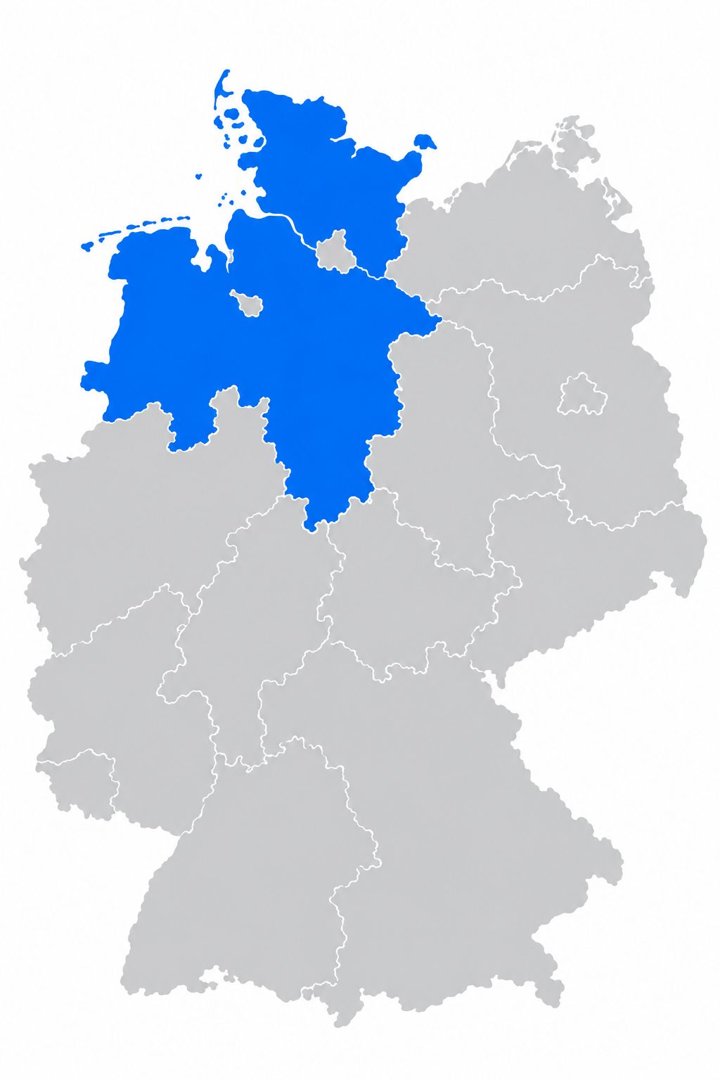 Deutschlandkarte mit den Bundesländern, Niedersachsen und Schleswig-Holstein sind blau hervorgehoben